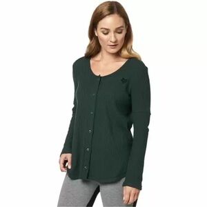 Fox Racing Women Emerald Green Haines Thermal‎ LS Button Front  Top Small